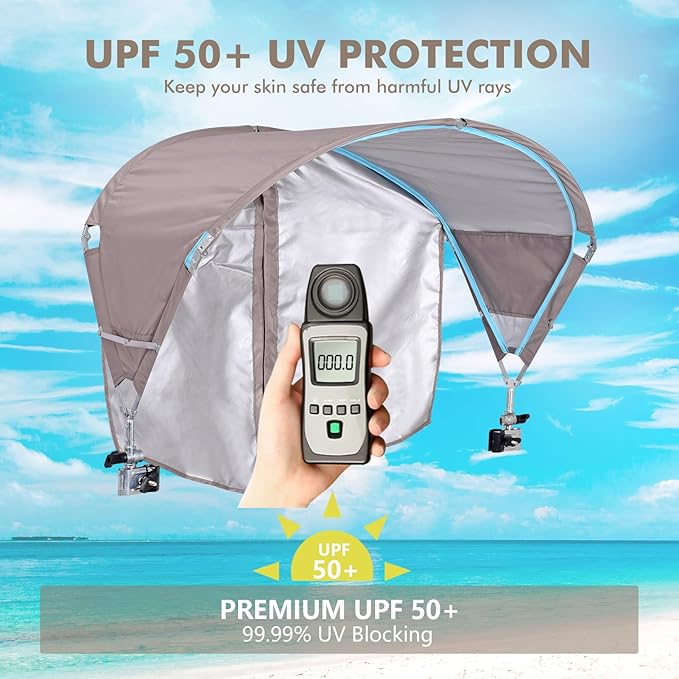 Universal Chair Umbrella Canopy UPF 50+ Sun Shade with Adjustable Clamp Fits Most Brands’ Beach Camping Lawn Tanning Zero Gravity Lounge &amp Fishing Chairs Patent Design