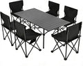 Camping Table Folding Portable Camp Table with 6 Chairs Folding Picnic Table with Carry Bag Indoor Outdoor for Camping Beach Patio RV Backyard BBQ Sturdy Stable Easy to Carry Black