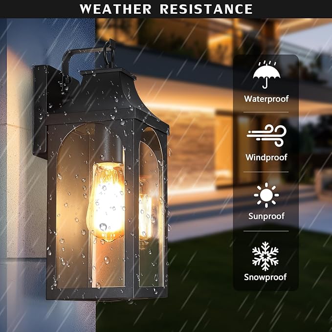 13 Outdoor Wall Light FixturesMatte Black Exterior Light Fixture with Clear Glass LampshadeAnti-Rust Waterproof Outdoor Sconce Lights Porch Lights for EntrywayPatioGarage
