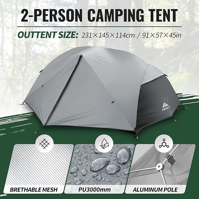 Forceatt Tent for 2 and 3 Person is Waterproof and Windproof Camping Tent for 3 to 4 SeasonsLightweight Aluminum Pole Backpacking Tent Can be Set Up QuicklyGreat for Hiking