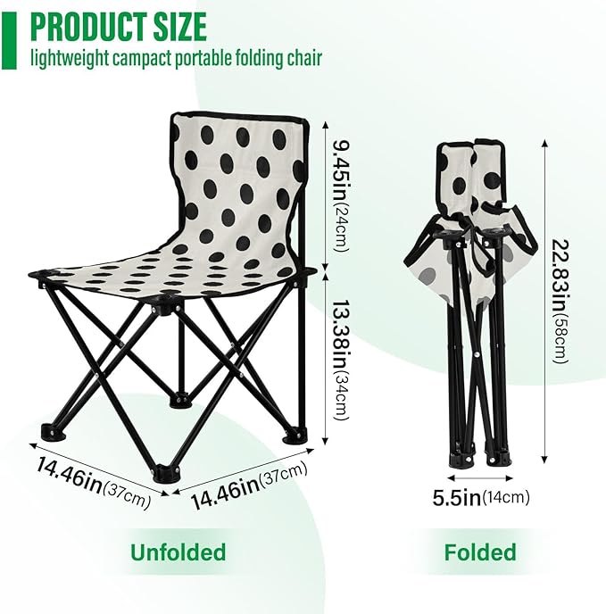 Trendy Polka Dot Black Beige Foldable Camp Chair Ultralight Foldable Chairs Indoor with Carrying Bag