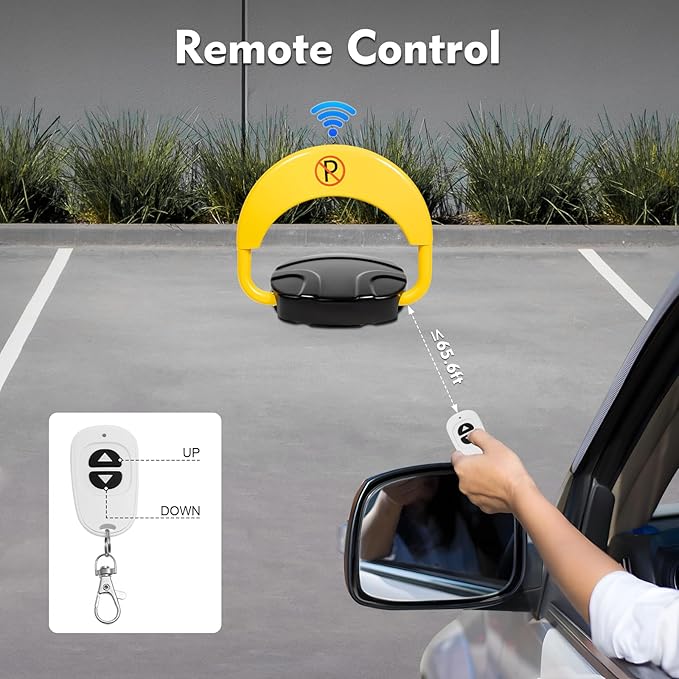 Remote Parking Lock Automatic Parking Space Lock 65.6FT Private Car Parking Latch Auto Space Stall Barrier- Car Park Driveway Guard Saver Automatic Barrier(Battery Not Included)