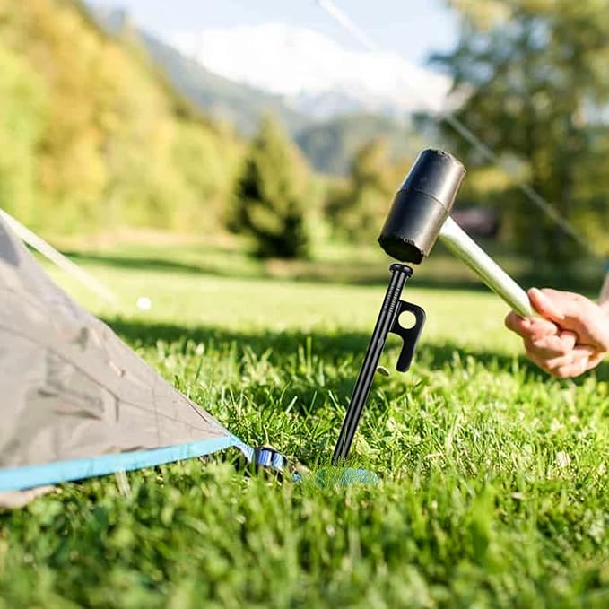12 Pcs 16 Inch Tent Stakes Heavy Duty Metal Tent Pegs Camping Steel Tent Stakes for Unbreakable and Inflexible Camping Backyard Rocky Ground
