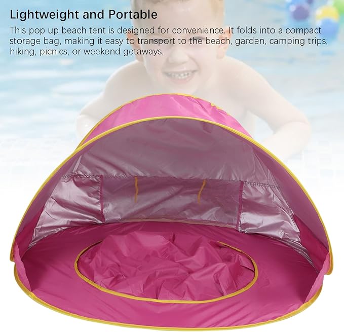 Beach Tent Sun Shelter Sun Proof Wind Proof Portable Baby Beach Beach with Pool Storage Bags Shade Canopy for Outdoor (Pink)