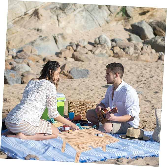 Totority Boho Folding Picnic Table Portable Outdoor Table Folding Camping Desk for Travel