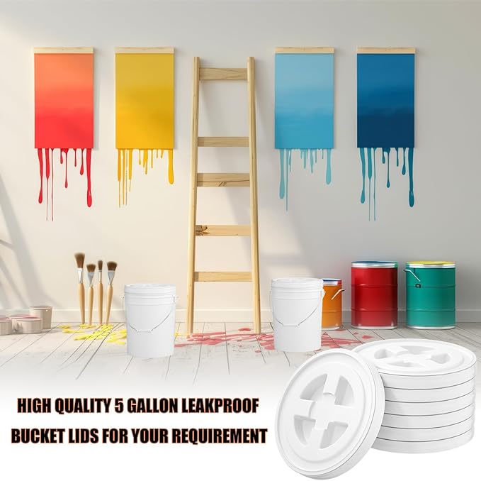 4 Pieces 5 Gallon White Bucket Lids 12inch Leak-proof Plastic Seal Screw Top Airtight Lids Reusable Drum &amp Pail Lid for Pet Food Storage Home Paint Storage and Industrial Storage Buckets