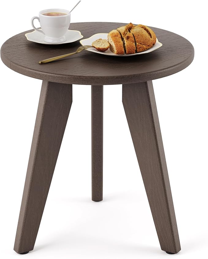 Outdoor Side Table HDPS Outdoor Table Small Round Side Table Weather-Resistant Outdoor Side Tables for Patio PorchDeckEnd Table for Plant Stand Dark Brown
