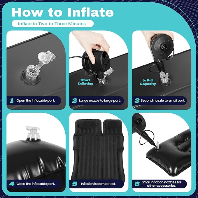 Inflatable Bed Mattress Car Bed Truck Air Mattress Back Seat Sleeping Beds Quick Inflation Travel Bed with Air Pump Comfortable for Camping Fits Most Car Tent SUV Sedan Pickup Back Seat (black)