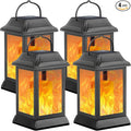 TomCare Solar Lights Metal Flickering Flame Solar Lantern Outdoor Hanging Lanterns Decorative Lighting Heavy Duty Solar Powered Waterproof Umbrella Lighting for Garden Yard Patio Deck 4 Pack（Black）