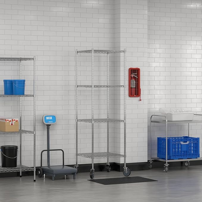 Commercial NSF Listed Chrome Mobile Wire Shelving Kit 24 x 24 x 80 with 4 Shelves Perfect for Warehouse Walk-in Refrigerator Freezer Grocery Store Restaurant Dishroom