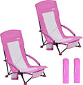 SUNNYFEEL Folding Beach Chair High Back Beach Chairs for Adults Lightweight Portable Camp Chair 300lbs Heavy Duty with Carry Bag Cup Holder for Outdoor Travel Picnic Concert 2 Pack Pink