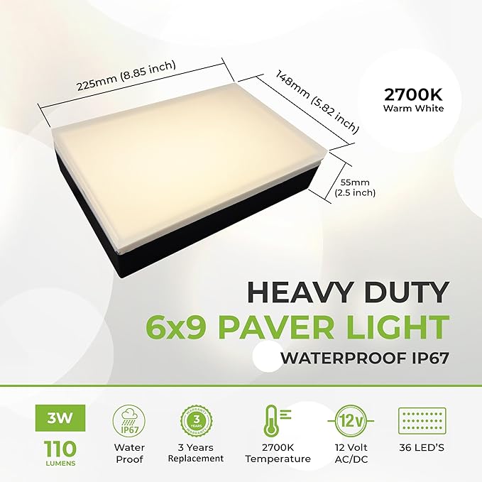 LUMENGY Paver Light 6X9 Inch (5.82 x 8.85 inches) 2700K Brick Lighting for Pavers Driveways Pathways Patios Inground &amp Garden 12V Waterproof Drive-Over Rated