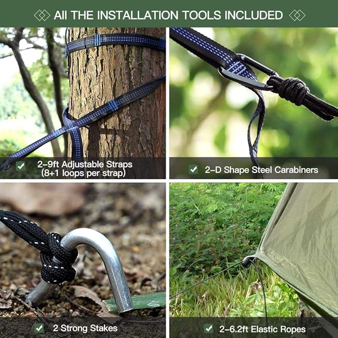 Miztli Camping Hammock with Net and Rain Fly Portable Lightweight Outdoor Hammock Tree Travel Backpacking Hammock Tent with 20Ft(Total) Tree Straps Perfect for Camping Hiking Yard Adventure Survival