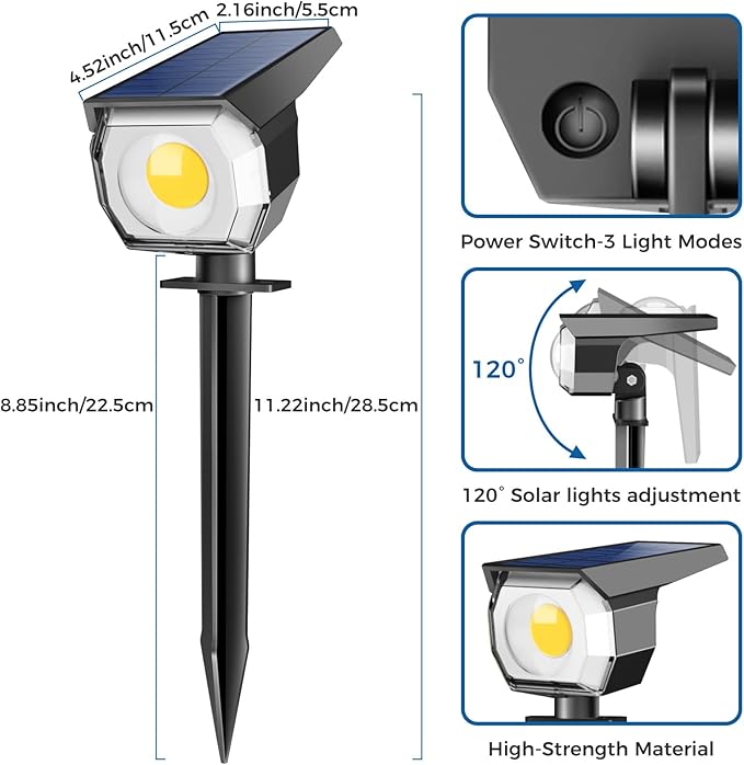 12 Pack Solar Spot Lights Outdoor Solar Spotlights Outdoor Waterproof 2-in-1 Auto On/Off Landscape Lighting for Outside Yard Wall Garden Pathway(Warm White)