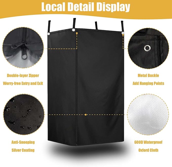 Privacy Curtain Tent for Boats Portable Heavy 600D Marine Grade Waterproof Fabric Pontoon Boat Changing Room and Privacy Room Easy to Install Under Bimini Top 30 L 27 W 72 H (Black)