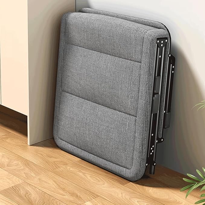 Cotton and Linen Fabrics Camping Cot Built-in Pillow Portable Folding Bed for Sleeping 4-Level Adjustable Folding Cot for Office