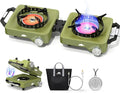 2 Propane Burners Camping Stove 30000 BTU Folding Camp Stove with Windproof Grates and Frying Pan Portable Camping Stoves with Carrying Bag Camping Essentials for Tailgating/Grilling/Coffee Green