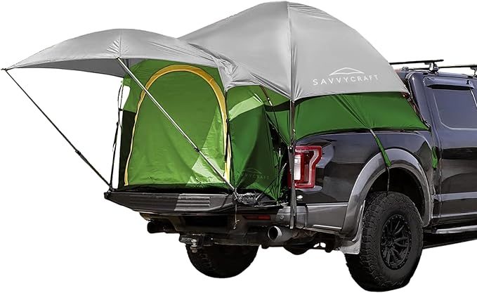 Savvycraft Pickup Truck Tent for Full Size and Mid Size Truck Short Bed and Long Bed Waterproof P3000mm 2-Person Double Layer Truck Bed Camping Tent Expandable Awning Rainfly Storage Bag Included