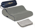 alkamto Travel &amp Camping Comfortable Memory Foam Pillow – Easy to Carry Portable Bag – Temperature Regulating Pillow Case (Grey Contour + Extra Cover)