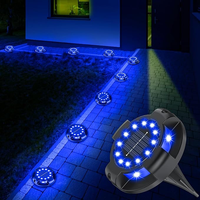 Solar Pathway Lights Outdoor 12 Packs Bright Blue 16 LEDs Solar Ground Lights Walkway Lights with Side Light Waterproof Solar Deck Light for Yard Walkway Garden Poolside Driveway Decorations