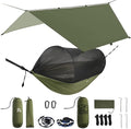 Miztli Camping Hammock with Net &amp Rain Fly All-in-1 - Double &amp Single Portable Hammock Ripstop Nylon Complete Kit w/Adjustable Tree Straps for Backpacking Outdoor Travel