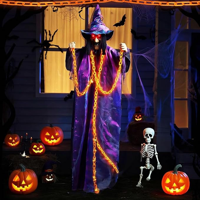 Solar Halloween Chain String Lights Decoration Upgraded 10Ft 160LED Orange Plastic Lights with 8 Lighting Modes for Indoor Outoor Halloween Party Cosplay Haunted House Spooky Decor