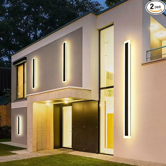 59INCH-2Pack Long Outdoor LED Wall Lights45W Waterproof IP65 Warm White 120V LED Wall Mount Light Fixture Acrylic Black Exterior Wall Lights for House Courtyard Balcony Wall