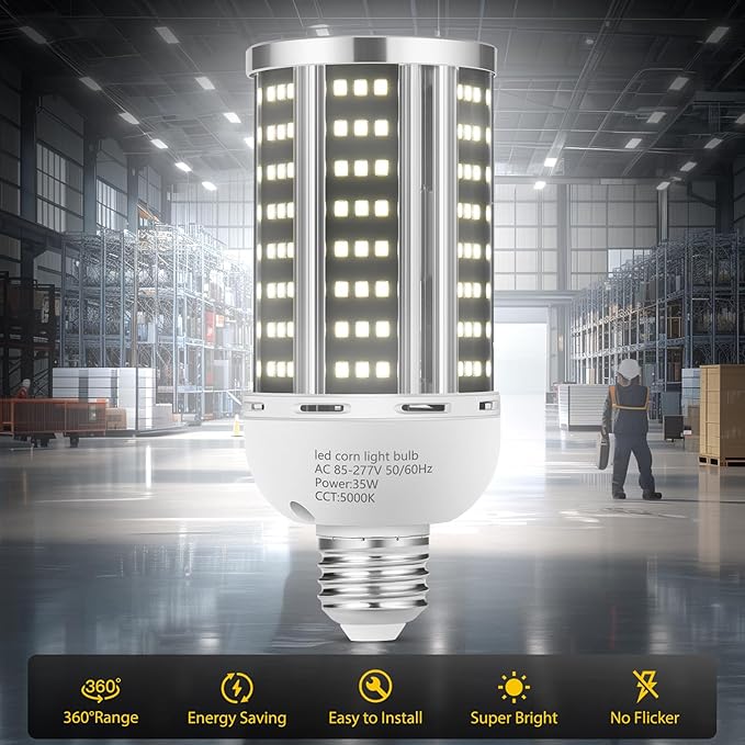 35W LED Corn Light Bulb 2 pack(300W Equivalent )Commercial Grade Daylight 5000K E26/E39 5000LM Medium Mogul Base LED LampLarge Area Lights For Outdoor Indoor Garage Warehouse Factory Bay Light