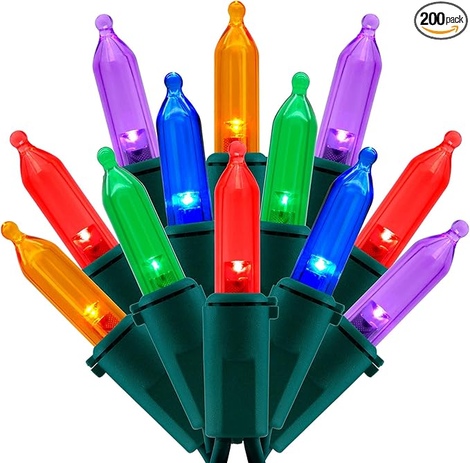 200 Count Multicolor LED Christmas Lights 66 ft Green Wire UL Certified Commercial Grade Holiday String Light Set (Multicolor)