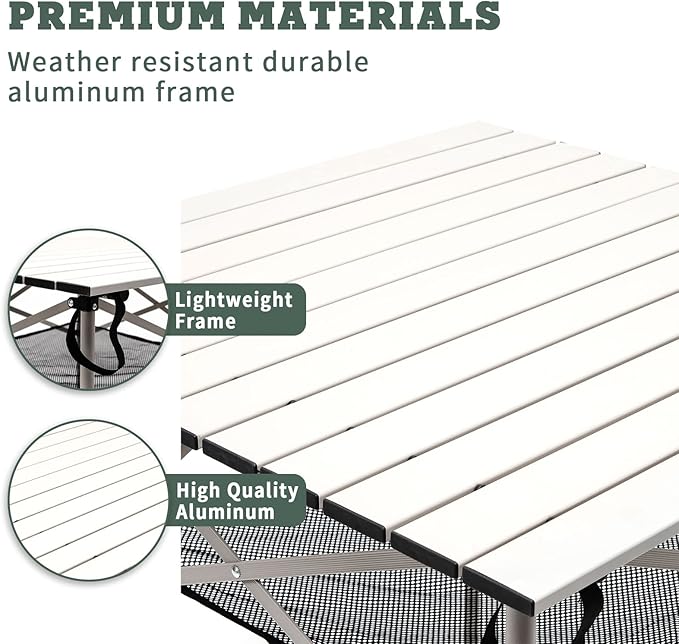 SUNNYFEEL Aluminum Folding Table for Camping Lightweight Roll Up Top Portable Camp Tables with Carry Bag for Outdoor Picnic (Square Gray)