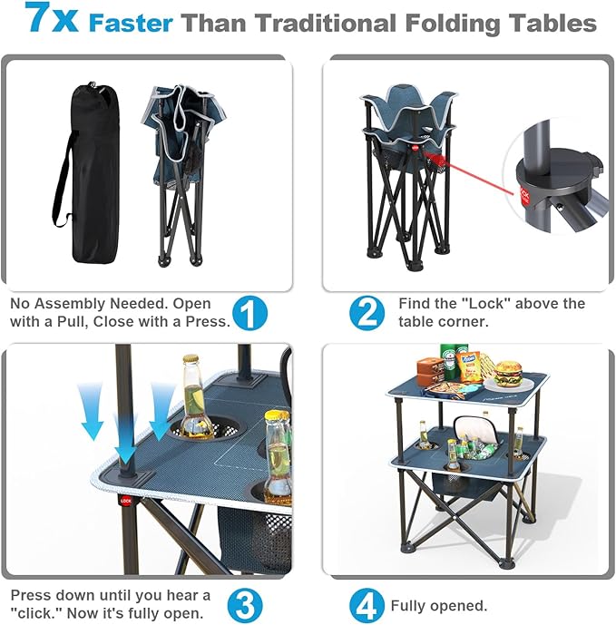 Folding Beach Table Camping Table for Sand with Insulated Cooler Storage &amp 4 Cup Holders Portable Pop Up Picnic Table Lightweight Side Table for Outdoor