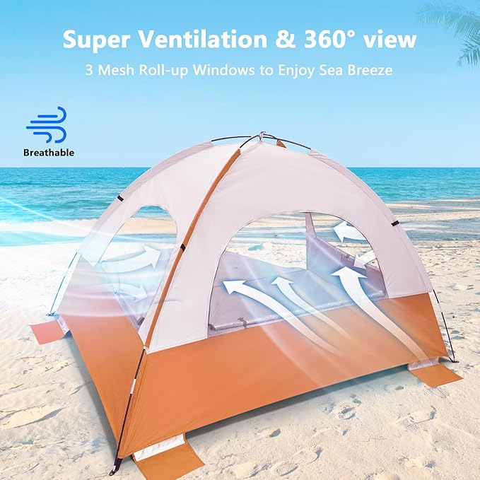 NXONE Beach Tent Sun Shelter with UPF 50+ UV Protection Lightweight Easy Setup Portable Beach Canopy for Family Large Space for Beach Camping &amp Outdoor 3/4/6 Person