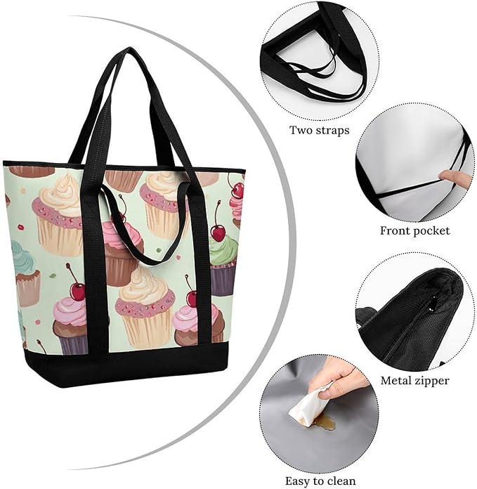 Insulated Shopping BagLarge Reusable Cooler Bags Cupcake Printed Foldable Shopping BagTravel Waterproof Shoulder Bag