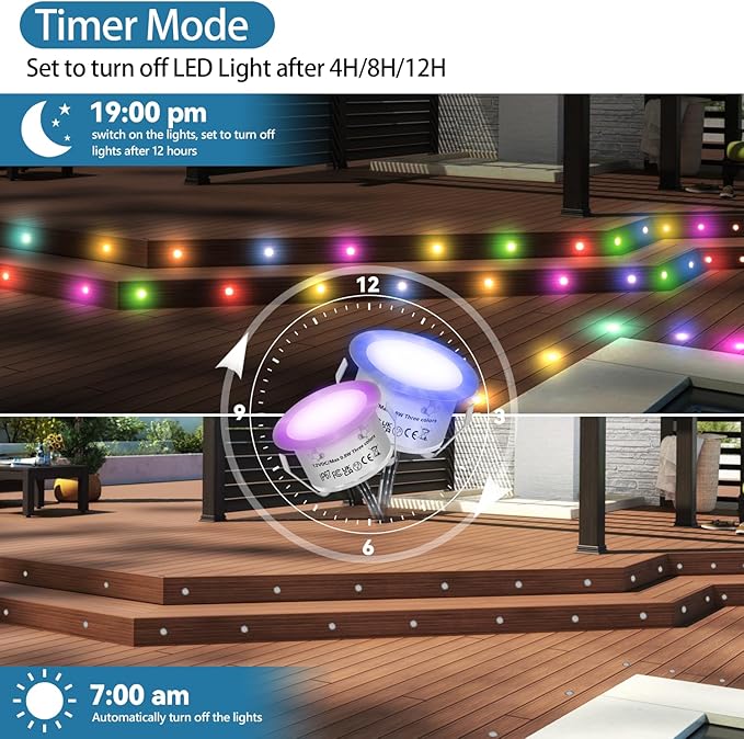 HIBOITEC 10PCS Low Voltage Recessed RGB Deck Lamp φ42mm with Remote Control LED Deck Lights Kit IP67 Waterproof 12V Low Voltage In Ground Outdoor LED Landscape Lighting for Yard Garden Patio Stair