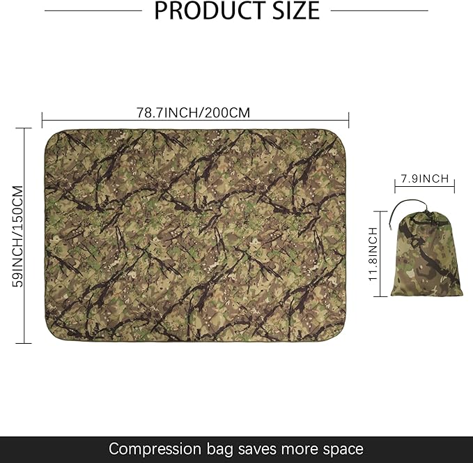 LOOGU Camo Blanket Waterproof Insulation Poncho Liner for Outdoor Camping Hiking Hunting Survival Backpacking Picnicking