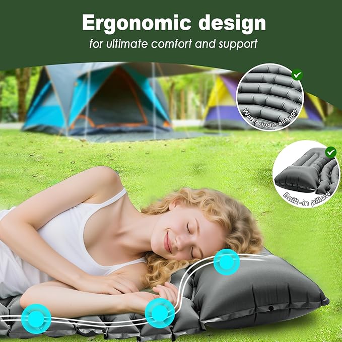 Sleeping Pad for Camping - Ultralight Camping Mattress with Pillow Built-in Foot Pump Compact Inflatable Portable Mat for Backpacking Hiking Car Traveling Beach Tent