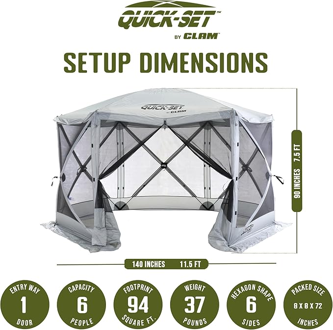 CLAM Pop Up Screen Tent Outdoor Camping Gazebo Canopy Escape 11.5' Gray