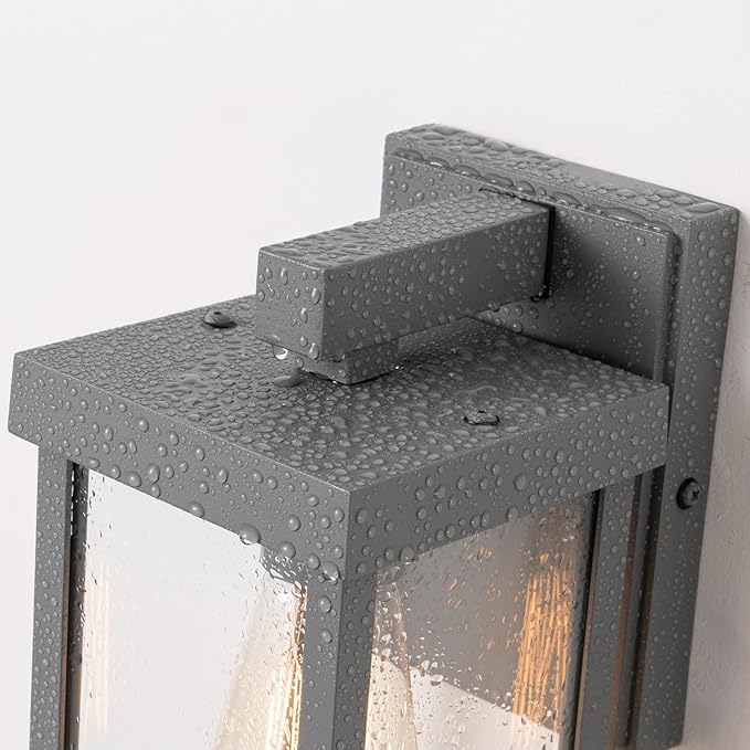 mirrea 11 Classic Outdoor Wall Sconce 1 Light in Matte Gray Rectangular Metal Frame and Clear Glass Shade Waterproof Porch Light Patio Light Pack of 2