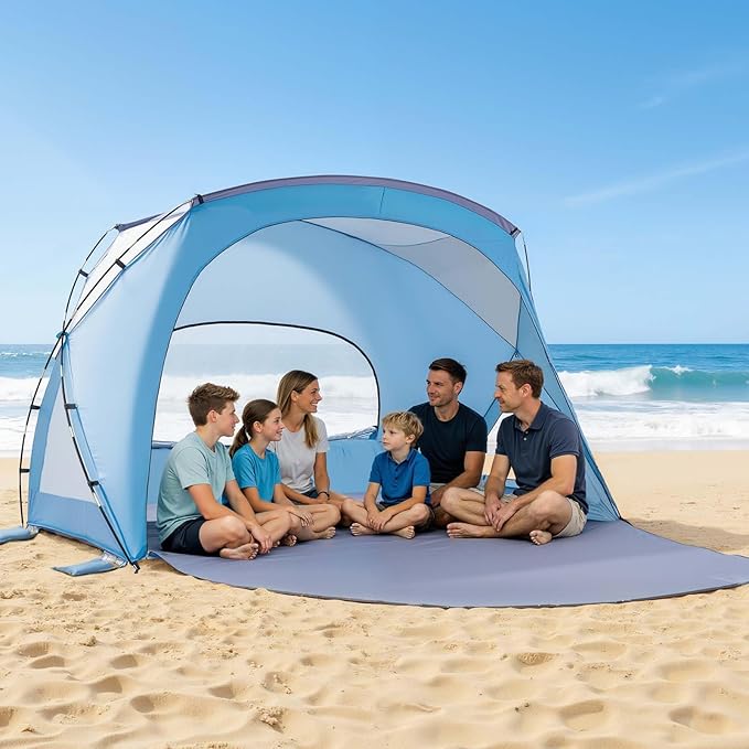 VEVOR Beach Tent Sun Shelter for 6 Person UPF 50+ Portable Sun Shade Beach with Carrying Bag &amp Sand Pockets Lightweight and Easy Setup Beach Umbrella for Family Camping Outdoor Picnic