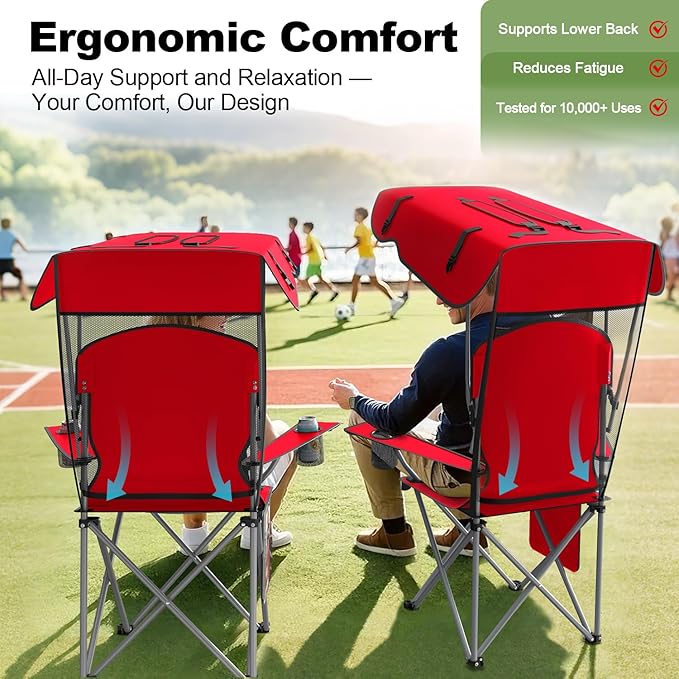 Portable Camping Chair with Canopy - Folding Chair with Canopy Durable 600D Oxford Canopy Chair for Camping Beach Picnics Fishing &amp Sports