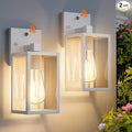 2 Pack White Dusk to Dawn Front Porch Lighting Fixtures Wall Mount Sensor Outside Exterior Lights for House Outdoor Lantern Lamp Waterproof Wall Sconce Lights Coach Light for Garage Entryway