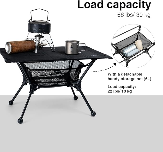ONETIGRIS Dipper Camping Table Lightweight Portable Folding Table with Mesh Storage Net High/Low Options Ideal for Camping Hiking Tailgating Beach Picnic Travel Backyard