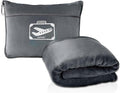 FlyHugz Grey Travel Blanket &amp Pillow Set (59.1x47.2) with Carry Case Luggage Sleeve &amp Clip – Portable Lightweight Breathable &amp Washable – Perfect for Plane Car Camping &amp Travel