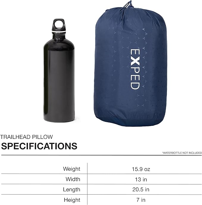 Exped Trailhead Pillow - Large Plush Memory Foam Travel &amp Camping Pillow Navy