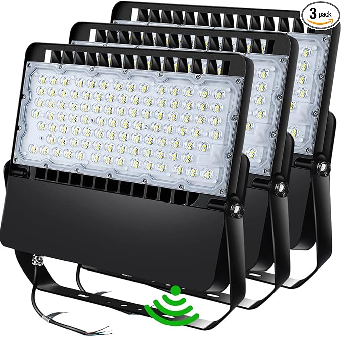 ledmo Super Bright LED Flood Light Outdoor Fixture with Dusk to Dawn Photocell - Commercial Grade Waterproof Floodlights for Large Stadiums 5000K 36000 Lumen (3 Pack)