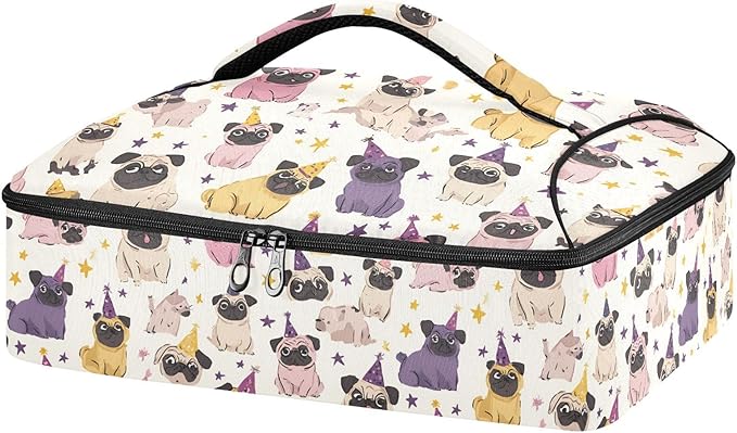 Casserole Carrier Loveliness Dog Pattern PrintInsulated Casserole Carrier for Hot or Cold Food Thermal Lunch Tote for Potluck Parties Picnic Beach Fits 9 x 13 Inches Baking Dish