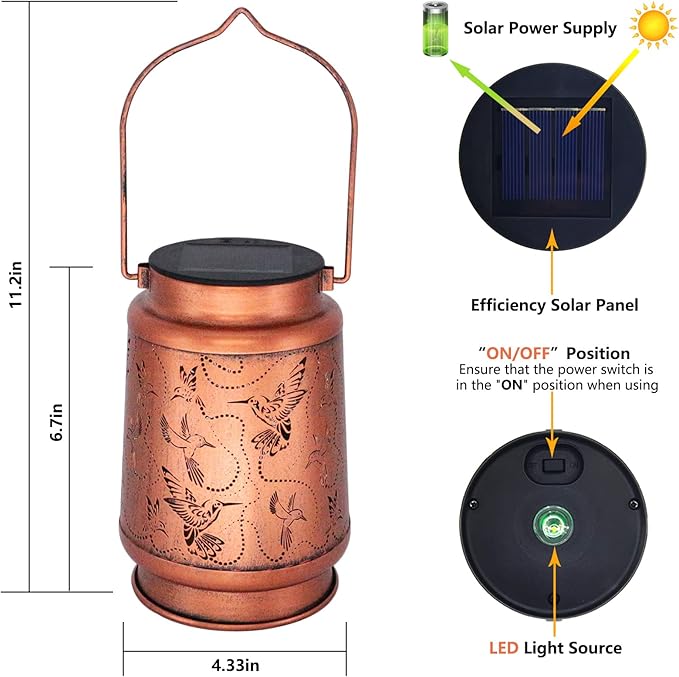 2 Pack Solar Hummingbird Lanterns Outdoor Hanging Decor LanternWaterproof Hollow Out Metal Decorative Garden LightGraceful Decoration for PatioYardLandscapeWalkwayFestival