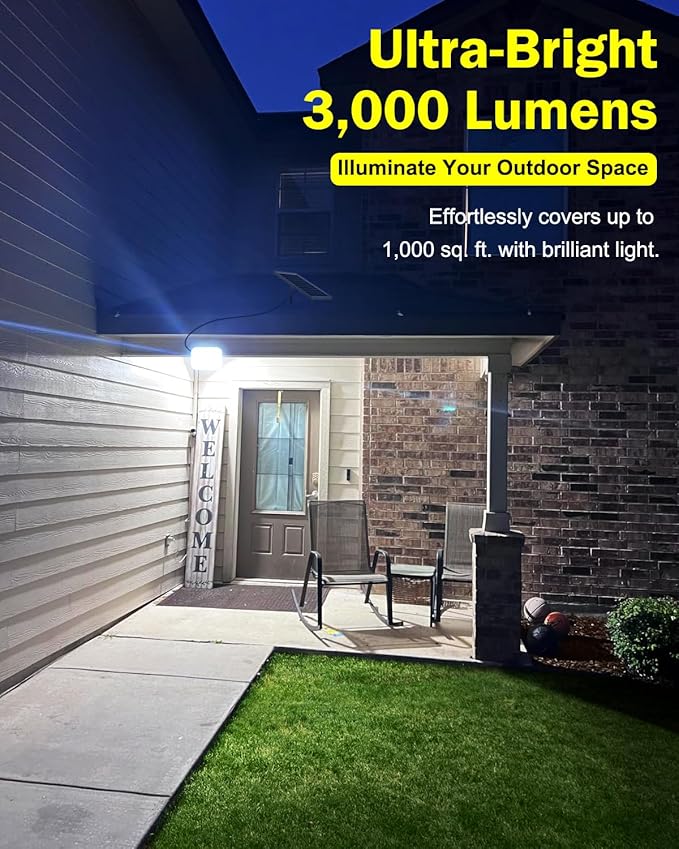 Outdoor Solar LED Flood Lights: Waterproof Security Patio Lights with Remote Control 6500K Bright Illumination Dawn to Dusk Lighting for Fence Yard Backyard Wall House