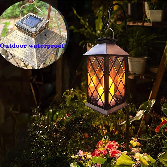 Solar Lantern OutdoorGarden Hanging Lantern- PVC Waterproof 3 LED Flickering Flameless Candle Decorative Lights for TableOutdoorParty(1 Pack)
