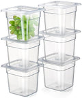 CURTA 6-Pack 1/6 Size 6 Deep NSF Polycarbonate Food Pans with Handled Lids &amp Drain Trays | Dishwasher &amp Freezer Safe Clear Container for Prep Tables Buffet Salad Bar Commercial &amp Home